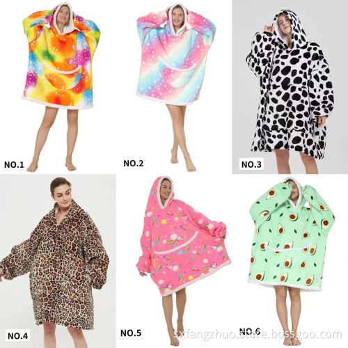 Thick wearable cozy sherpa fleece oversized blanket hoodie